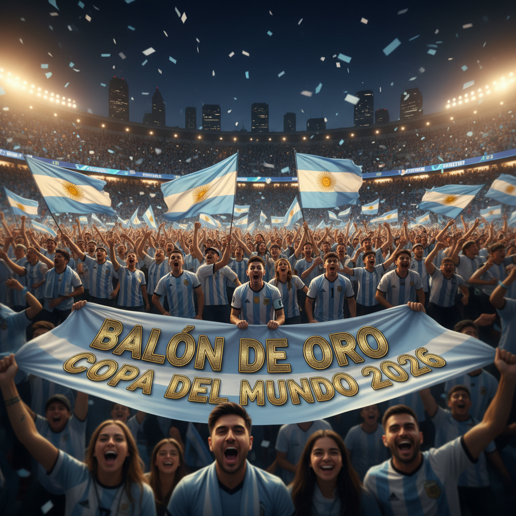 Estadio lleno durante un partido de la fase de grupos del Mundial 2026 con público argentino